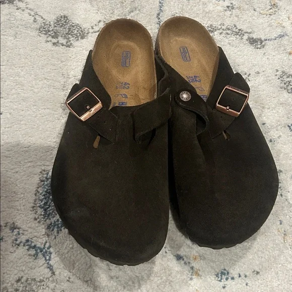 Birkenstock Boston Soft Footbed Mocha Brown Suede Clogs Women 11 Men 9 Comfort